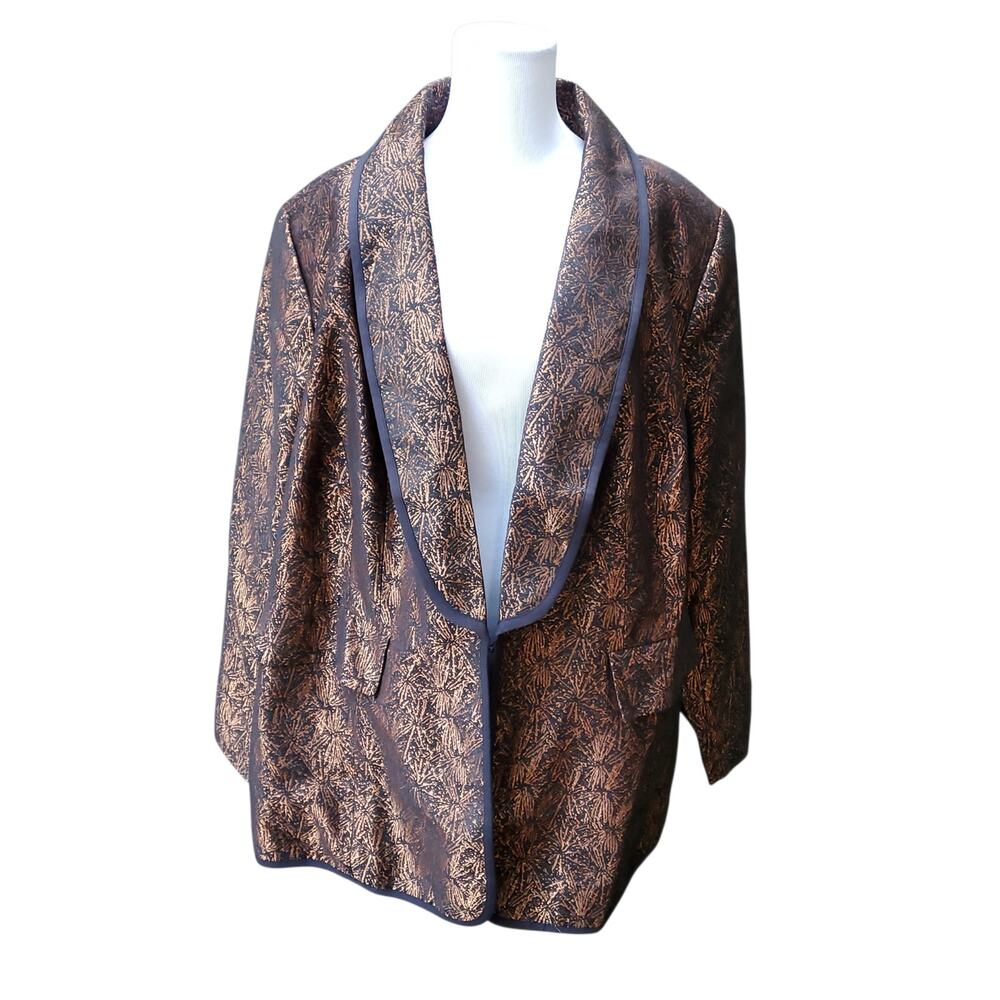 Eloquii Brown Bronze Jacquard Brocade Blazer Jacket Event Maximalist Sz 24 NWT